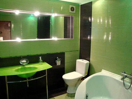 ヘルソンにあるTiraspolskaya Apartments Studio Centerの緑豊かなバスルーム(トイレ、シンク付)