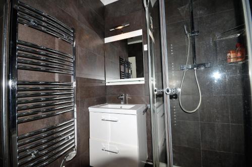 une salle de bain avec une douche, des toilettes et un lavabo dans l'établissement Palais Rouaze Cannes, à Cannes