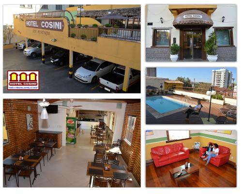 a series of four pictures of a restaurant at Hotel Cosini in São Sebastião do Paraíso