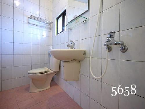 a bathroom with a toilet and a sink at Hua Qiao De Jia in Donggang