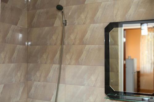 a shower in a bathroom with a mirror at Guest house Dilijan Orran in Dilijan