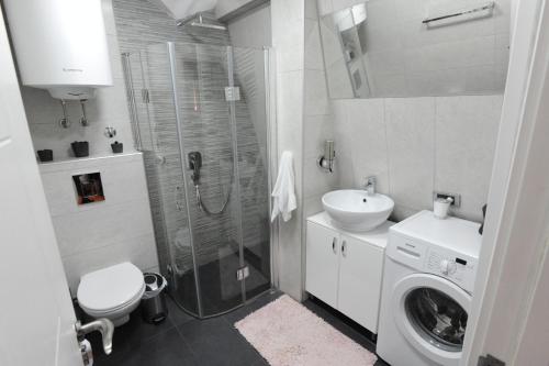 Kylpyhuone majoituspaikassa Blue Danube Apartment