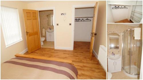 two pictures of a bathroom with a sink and a toilet at Inish House in Malin Head