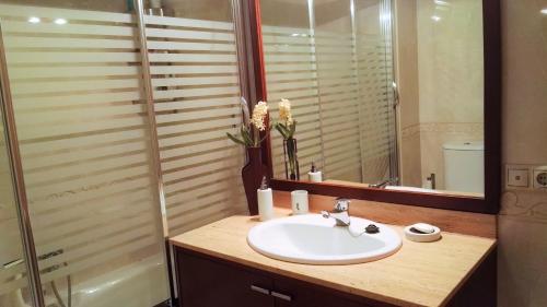 y baño con lavabo blanco y ducha. en Apartamento Arica, en Granada