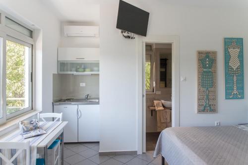 a kitchen and a bedroom with a bed and a sink at Apartments Aloha in Rijeka