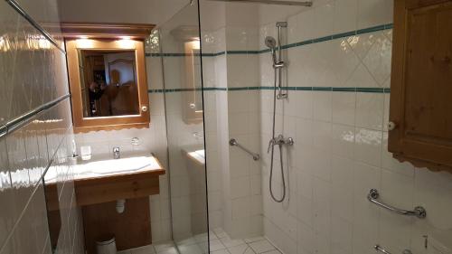 une salle de bain avec douche et lavabo dans l'établissement Premium Les Alpages de Chantel, à Arc 1800