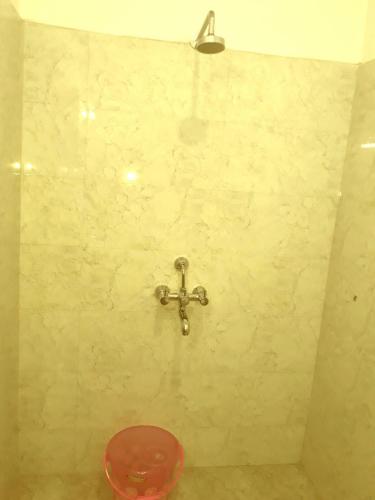 a bathroom with a red toilet and a wall at Hotel Abhilasha in Giriak