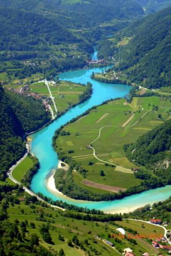 an aerial view of the allegheny river at Počitniška hiša Lazar in Kobarid