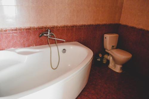 a bathroom with a bath tub and a toilet at Lisova Perlina in Volya-Bartativska