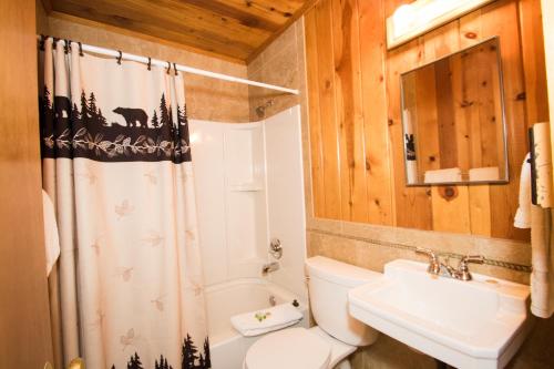 y baño con aseo y lavamanos. en The Lodge at Red River, en Red River