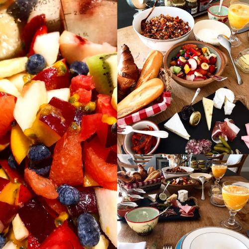 a collage of pictures of a table full of fruit at Residence William French in Simonʼs Town