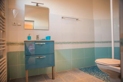Le muguet في تنغير: حمام مع حوض أزرق ومرحاض