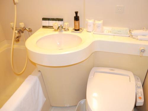 a bathroom with a sink and a toilet at Kobe City Gardens Hotel (Formally Hotel Kobe Shishuen) in Kobe