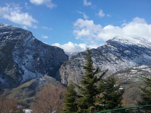 a snow covered mountain with a tree in the foreground at La Stella Del Pollino in San Lorenzo Bellizzi