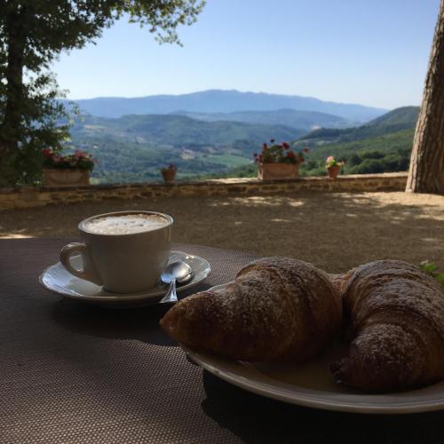 a plate of pastries and a cup of coffee on a table at I Casali del Trebbiolo in Molino del Piano