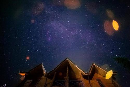 a night view of the milky way over a house at Янтри in Dragobrat