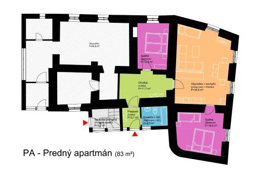 Grundriss des Pia Priority Apartments in der Unterkunft Apartmány Scharffenberg in Banská Štiavnica