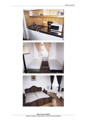 two pictures of a room with a bed and a kitchen at Appartement Hotel Marien-Hof in Vienna