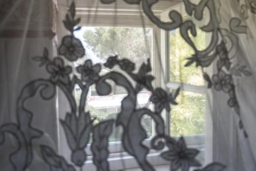 a window with a bird sitting on a window sill at Masseria Luco in Martina Franca
