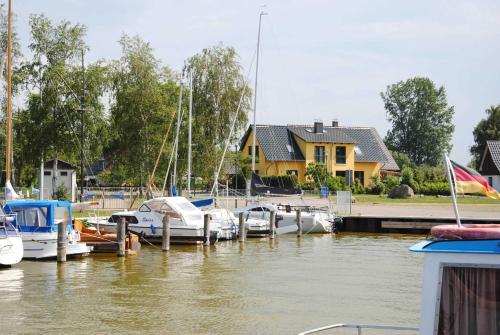 Un montón de barcos están atracados en un puerto deportivo. en Ferienhaus am Saaler Bodden, en Neuendorf