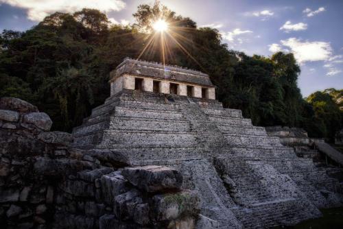 a pyramid at the top of a pyramid at Villas Adriana, Palenque in Palenque