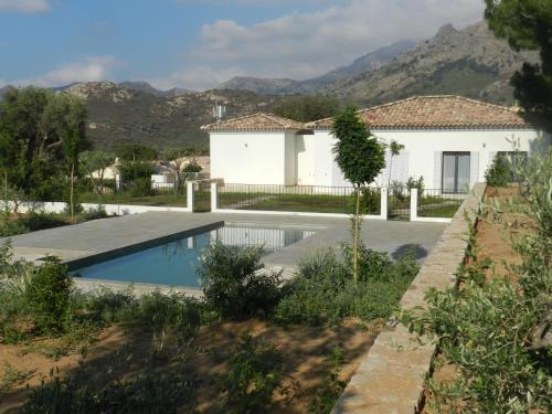 une maison avec une piscine dans une cour dans l'établissement Cantari, à Calenzana