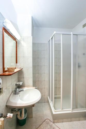 a bathroom with a sink and a shower at Albergo Adele in Bormio