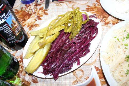 a plate of pulled meat and chips on a table at Old Halidzor in Halidzor