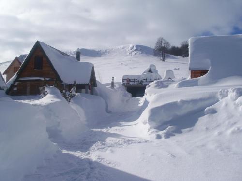 a house covered in snow with a pile of snow at Holiday Home Vile Calimero in Žabljak