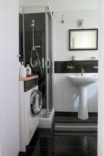 a white bathroom with a sink and a shower at Monolocale centro storico in Enna
