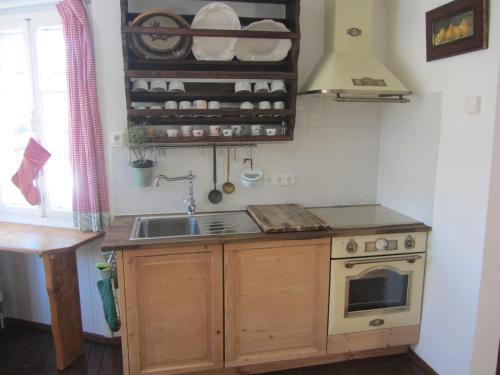 a kitchen with a sink and a stove at Chalet "Hoamatl" in Haus im Ennstal