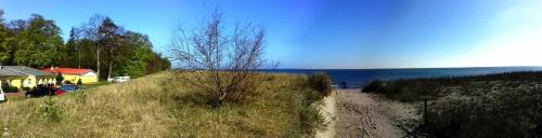 a grassy hill next to a body of water at Strandidyll 9 in Ueckeritz
