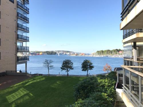 a view of the water from a building at Stavanger Small Apartments - City Centre in Stavanger