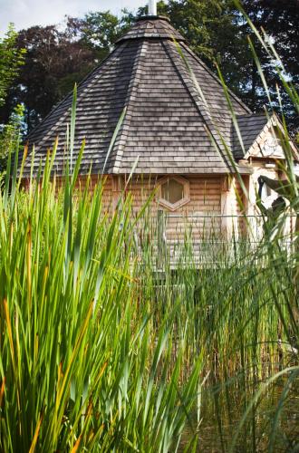 a house with a roof with tall grass in front of it at Hotel Thermen Dilbeek in Dilbeek