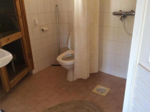 コリンカイラにあるLomakoli rivi4のバスルーム(シャワーカーテン付きトイレ付)