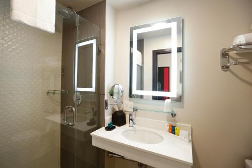 a bathroom with a sink and a shower and a mirror at Hotel EPIK in San Francisco