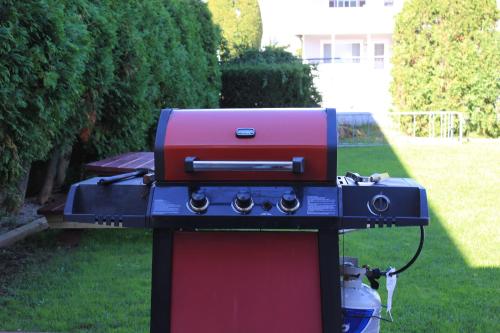 a barbecue grill sitting on top of a yard at Flagship Motorcourt in Hampton
