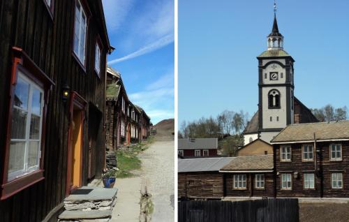 an old building with a clock tower in a town at Unicare Røros in Røros