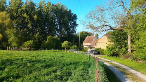 a house on the side of a road next to a field at Le moulin de Cohem in Blaringhem