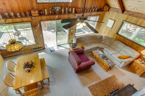 an overhead view of a living room in a cabin at The Chalet on Lopez in Islandale