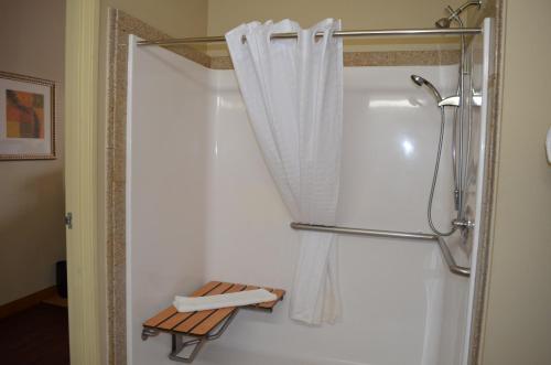 a bathroom with a shower with a shower curtain at Country Inn & Suites by Radisson, Baltimore North, MD in White Marsh