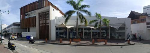 a building with a palm tree in front of a street at OUR Place 2 in San Andrés