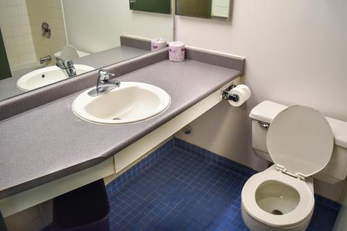 a bathroom with a sink and a toilet at Toronto Metropolitan University- Pitman Hall Residence in Toronto