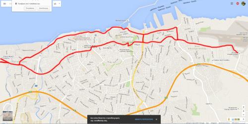 a map with a red line on it at apartment in amoudara heraklion-2 in Amoudara Herakliou