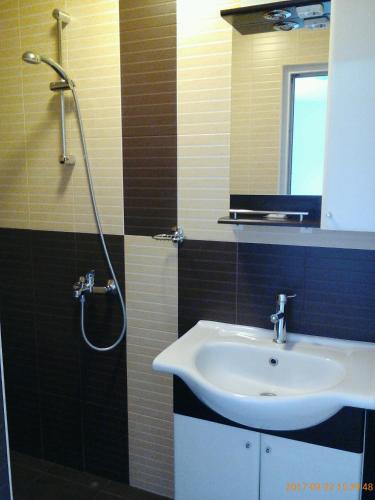 a bathroom with a sink and a shower at Vila Bachkovo in Bachkovo
