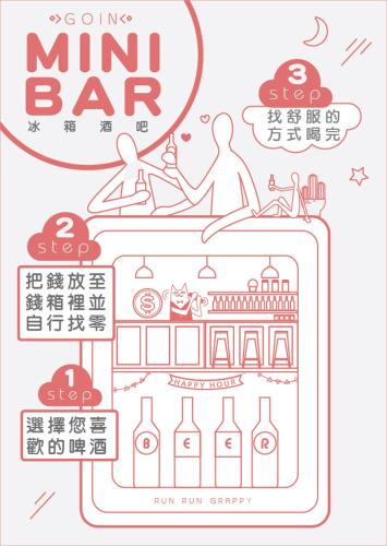 a vector illustration of a min bar with a man and a bartender at GOIN Old House & Bar in Tainan