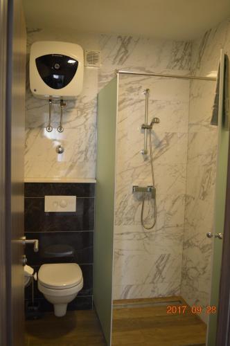a bathroom with a toilet and a shower at Villa Mare in Klek