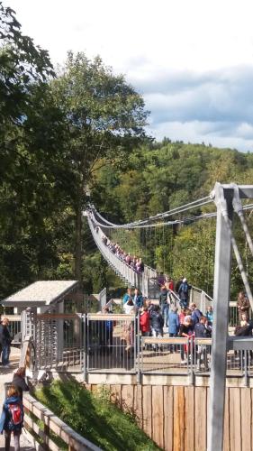 a group of people on a suspension bridge at a amusement park at Haus am Sonnenhang in Bad Sachsa
