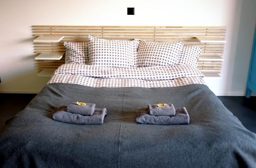 a large bed with two pillows on top of it at Iglusaq Lodge in Veysonnaz
