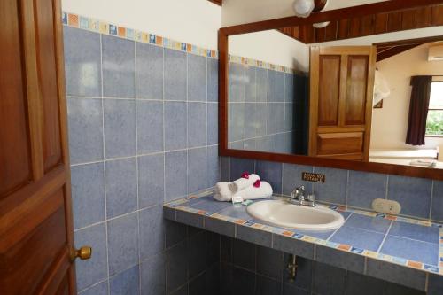 a bathroom with a sink and a mirror at Escape Caribeño in Puerto Viejo